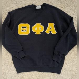 Lee Vintage 90s Theta Phi Alpha Crewneck Navy Sweater with Yellow Greek Letters
